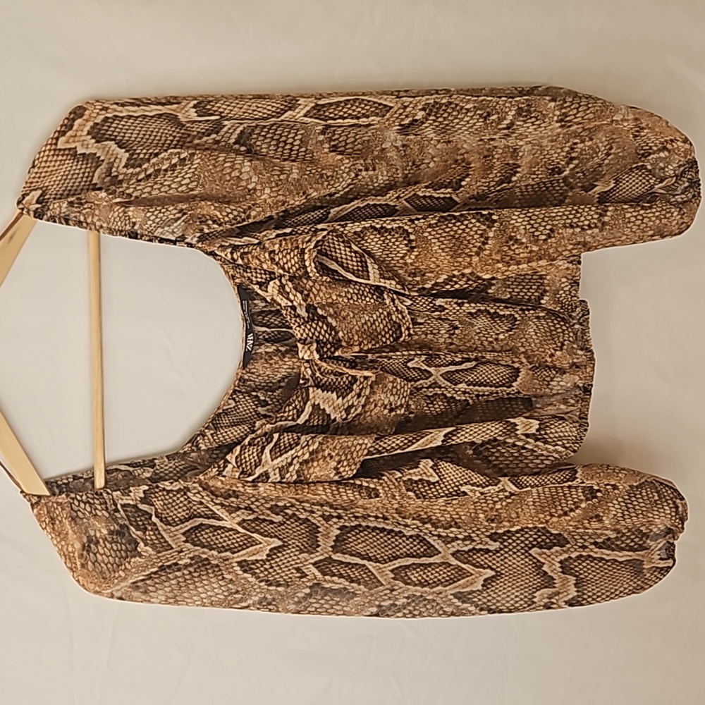 Zara Sheer Snakeskin Print Long Sleeve Top Size M